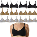 FEVI | Pack de 12 Tops con Tiras Ajustables en Negro, Beige y Blanco | Talla Única desde la 85 a la 95 | Sin Relleno