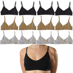 FEVI | Pack de 12 Tops con Tiras Ajustables en Negro, Beige y Blanco | Talla Única desde la 85 a la 95 | Sin Relleno