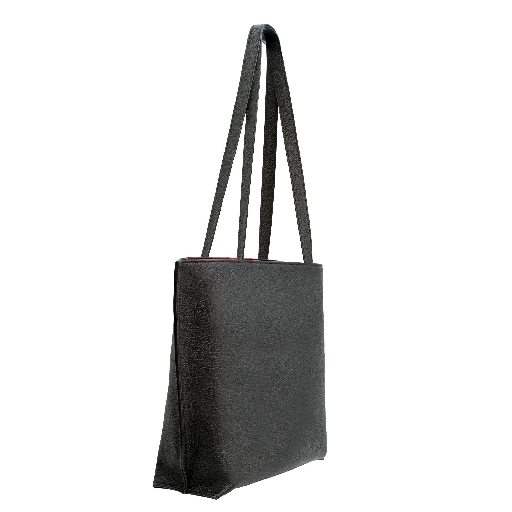 Leather Tote Bag Red and Black with Islamic Art Embossed Pattern
