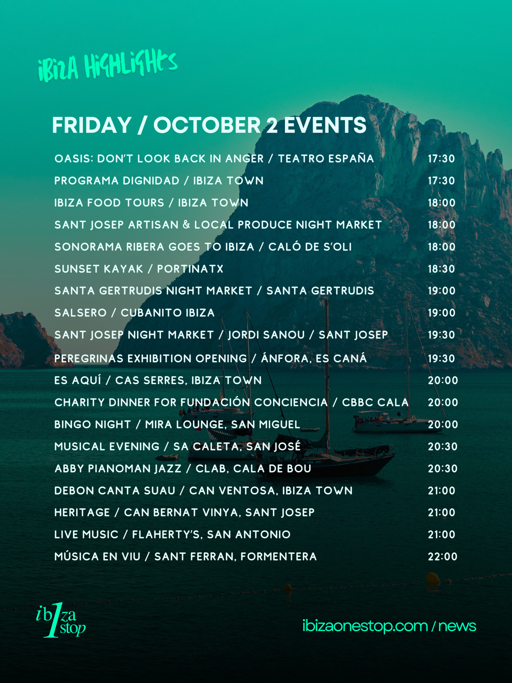 Friday, October 2 in Ibiza & Formentera: Sonorama Ribera, Sant Josep Night Market, Art, Music, Markets & More
