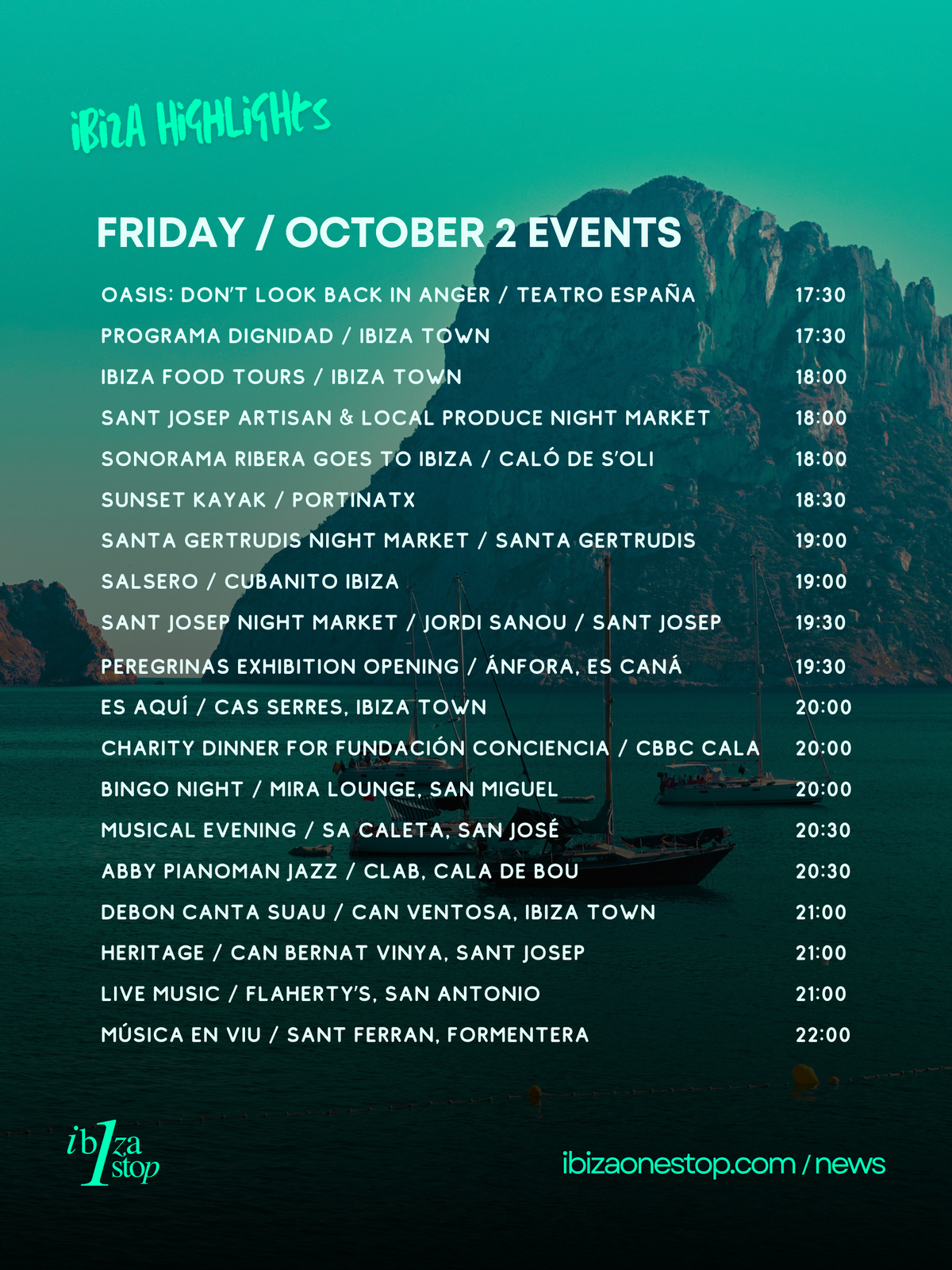 Friday, October 2 in Ibiza & Formentera: Sonorama Ribera, Sant Josep Night Market, Art, Music, Markets & More