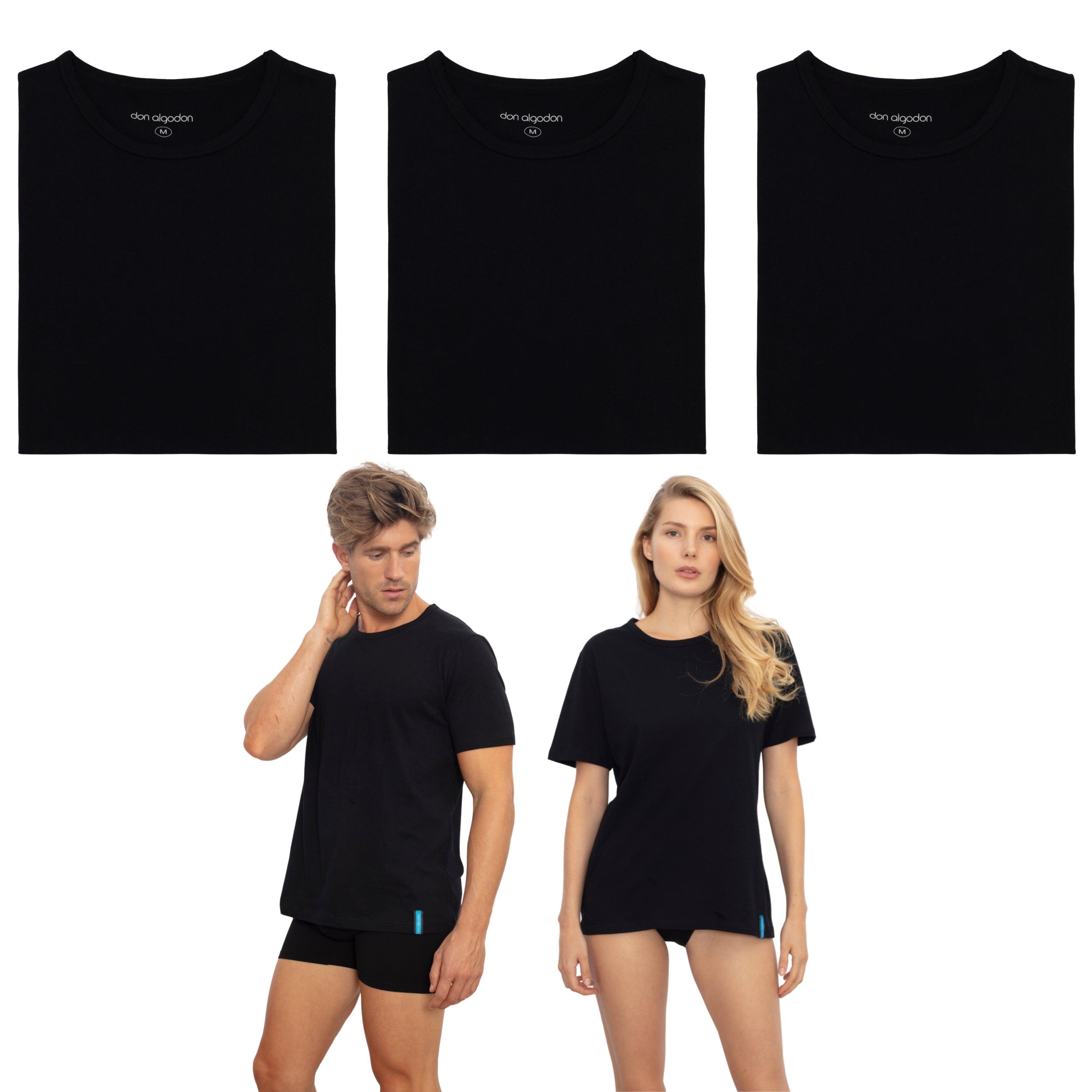 Don Algodon | Pack de 3 Camisetas Interior Negro Unisex | 100% Algodón