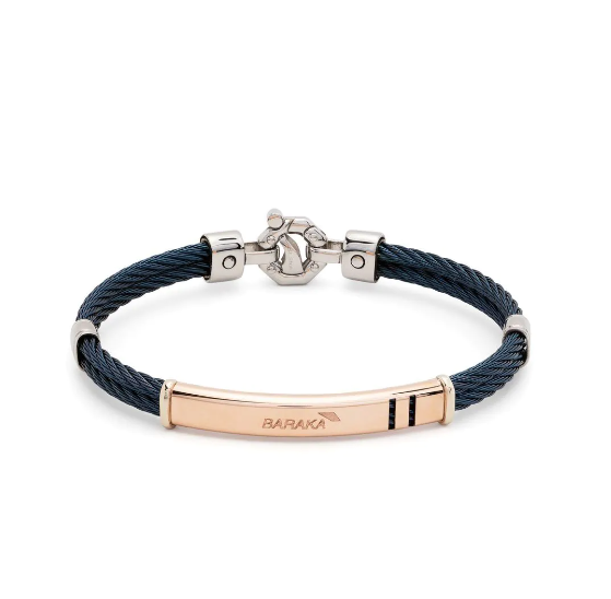 Barakà Diamond-Detail Engraved Logo Bracelet — Navy blue
