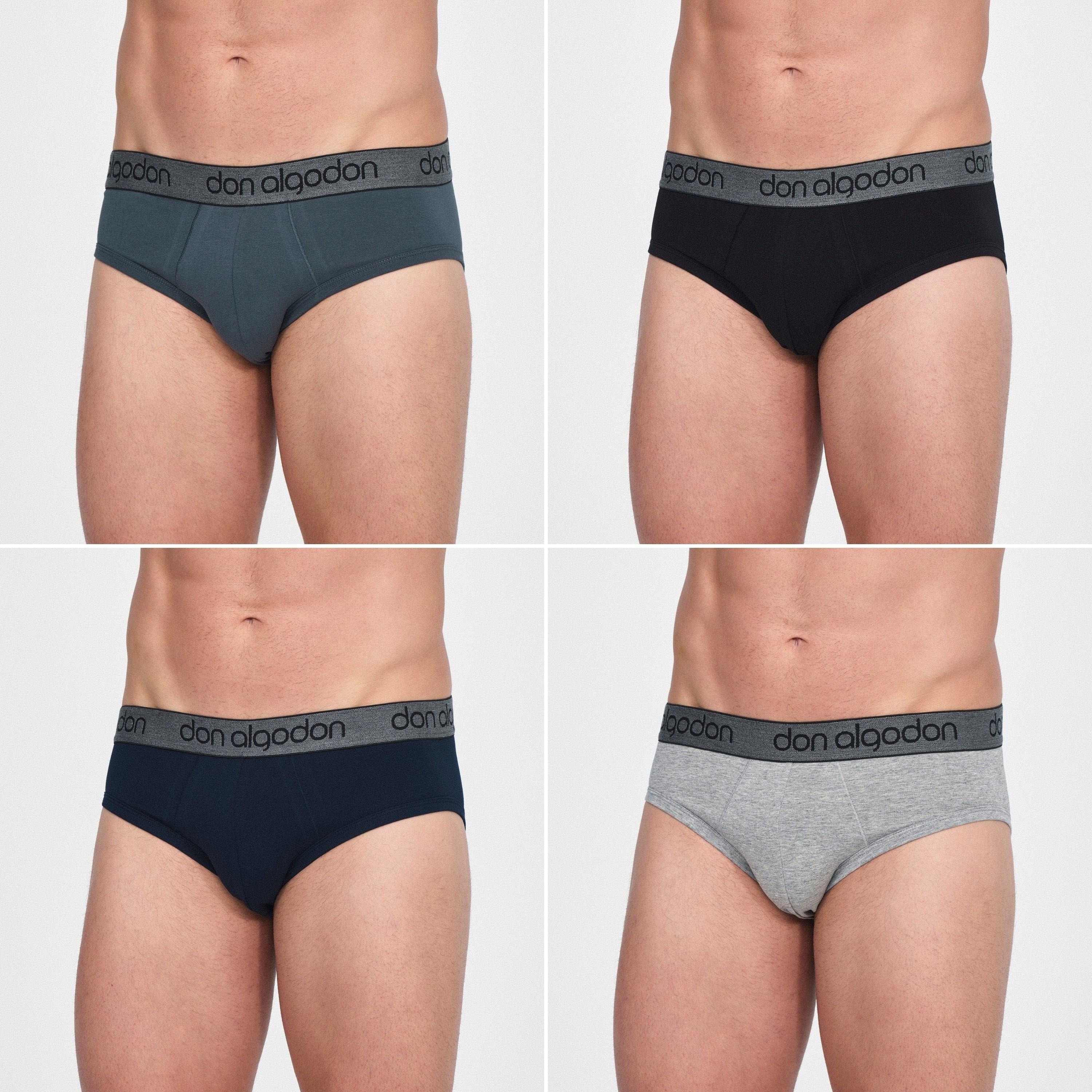Don Algodon | Pack 6 Slips para Hombre Lisos | 3 Negros, 1 Marino, 1 Verde, 1 Gris | Transpirables