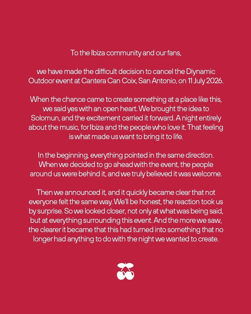 Solomun's exclusive open-air Ibiza event at Cantera Can Coix has been cancelled