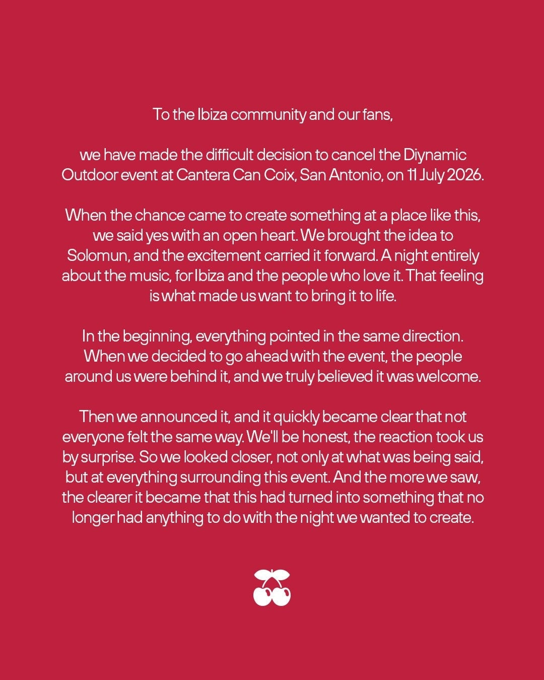 Solomun's exclusive open-air Ibiza event at Cantera Can Coix has been cancelled