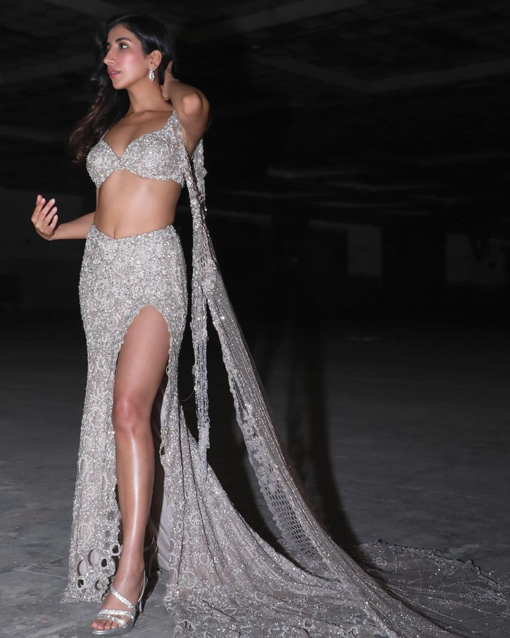 Selene Fitted Shimmer Tulle Skirt With Blouse And A Cape By KYNAH, Luxury Indian Fashion & Bridal Wear