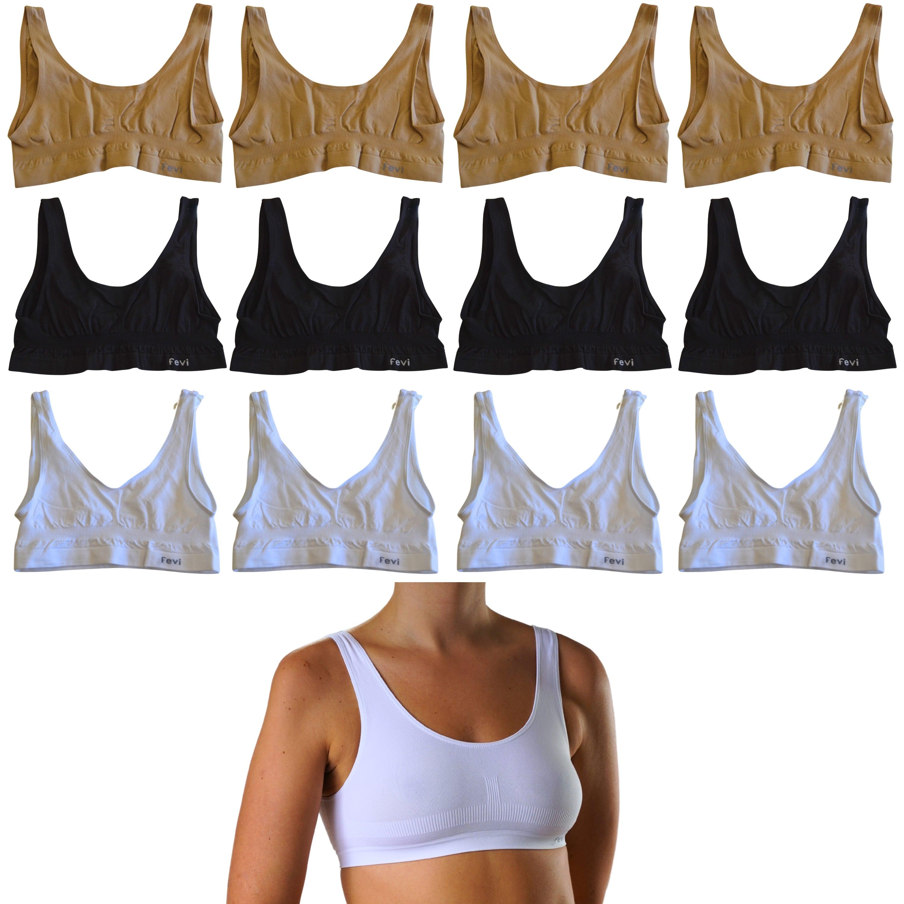FEVI | Pack de 12 Tops en 3 Colores: Blanco, Negro, Beige | Talla Única de la 85 a la 95