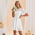 Bridal Wedding Dress White Short Sleeve Short Scoop A-line Lace