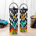 Botella de agua para niños de acero inoxidable aislante con asa y pajita personalizada con el nombre del camión todoterreno Regalo de vuelta al cole para niños y niñas