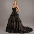 Bridal Wedding Dress Black Sleeveless Long Sweetheart Ball-Gown Princess