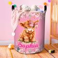 Personalizado Flor Mariposa Highland Vaca Impermeable Grande Lavandería Cesta de Almacenamiento con Nombre Guardería Decoración Cumpleaños Regalo para Niño Familia