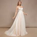 Bridal Wedding Dress Ivory-Nude Spaghetti Straps Long V-Neck Ball-Gown Princess