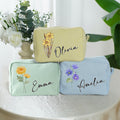 Acuarela personalizada Retro Flor de nacimiento Bolsa de maquillaje a rayas multicolor con nombre Viaje Esencial Fiesta de boda Cumpleaños Regalo para mujeres Niñas