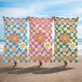 Toalla de playa personalizada de secado rápido con rejilla floral multicolor y nombre Esenciales de viaje Cumpleaños Vacaciones de verano Fiesta Regalo para mujer
