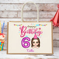 Tarta de globos personalizada Personaje de dibujos animados Bolsa de yute grande con nombre Regalo de cumpleaños para niños