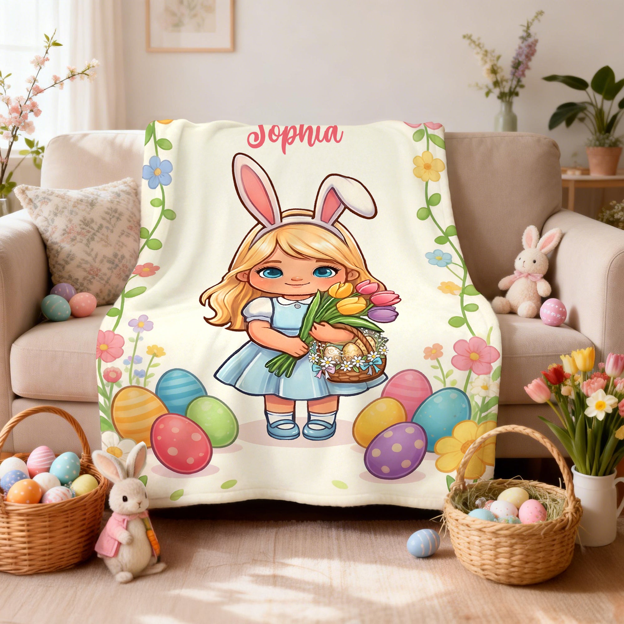 Huevo de Pascua Personalizado Huevo de Pascua Suave Manta con Nombre Regalo de Pascua para Niños Niñas