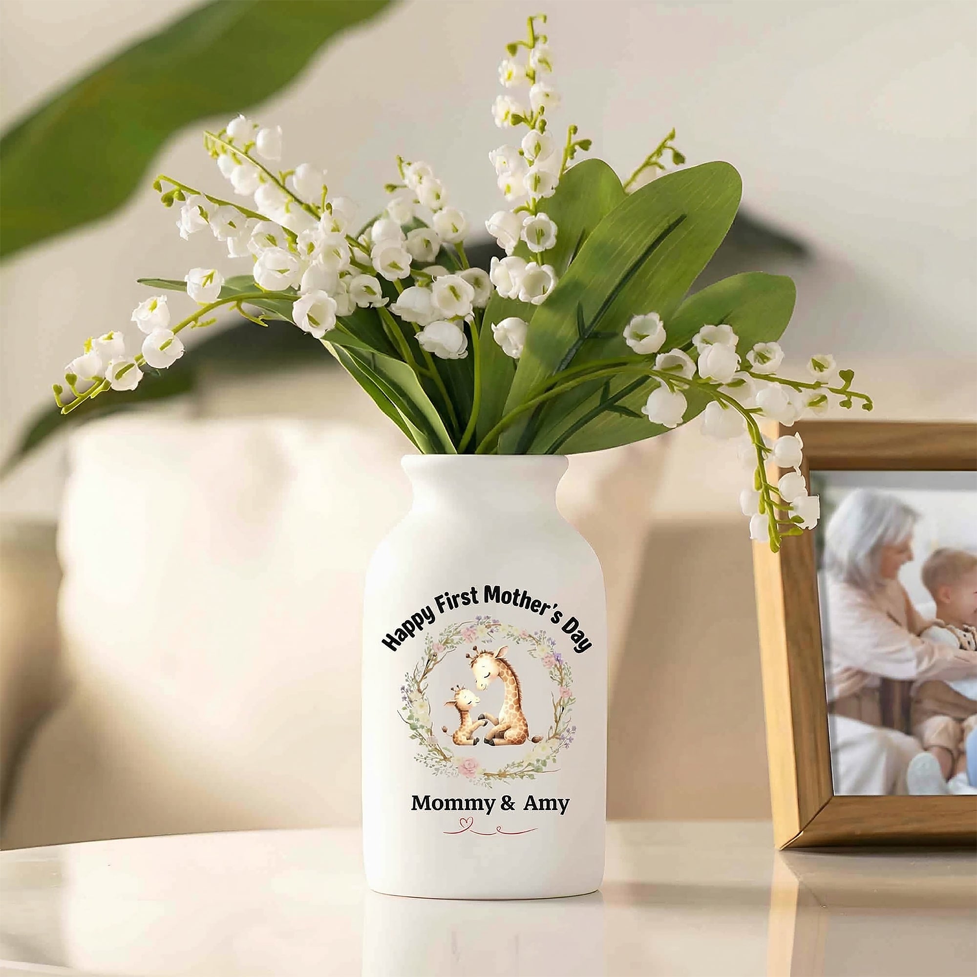 Corona de animales de dibujos animados personalizada Jarrón de cerámica blanca con nombre Decoración para el hogar Día de la Madre Cumpleaños Regalo para mamá Abuela
