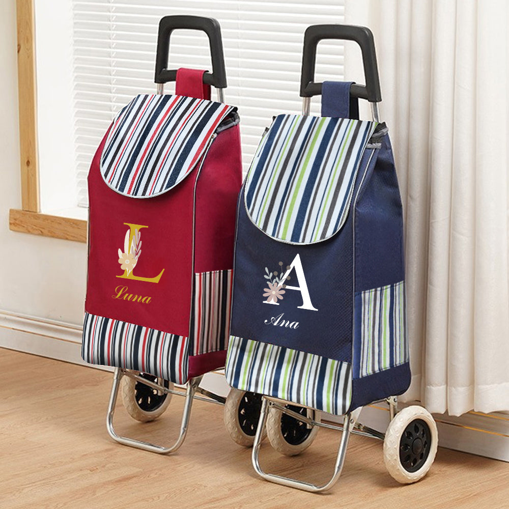 Bolsa de repuesto personalizada para carrito de compras grande con inicial y nombre accesorio para compras regalo de cumpleaños para la familia
