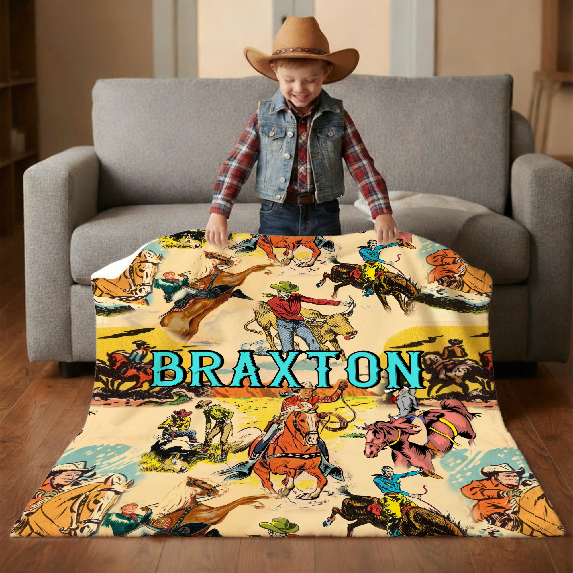 Suave manta vaquera personalizada con nombre Decoración del hogar Cumpleaños Baby Shower Regalo para recién nacidos Nuevos padres