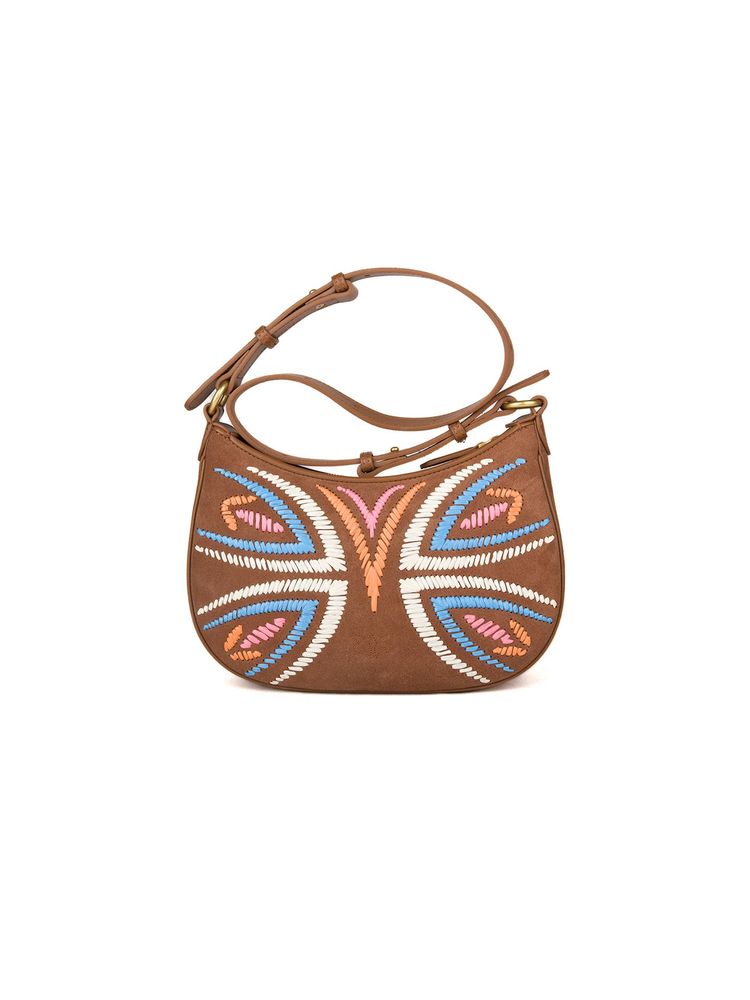 Pinko Embroidered Suede Shoulder Bag — Brown