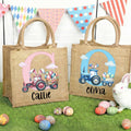 Huevo de Pascua con oreja de conejo personalizado Bolsa de yute grande con nombre e inicial Fiesta de Pascua Regalo para niños Niñas