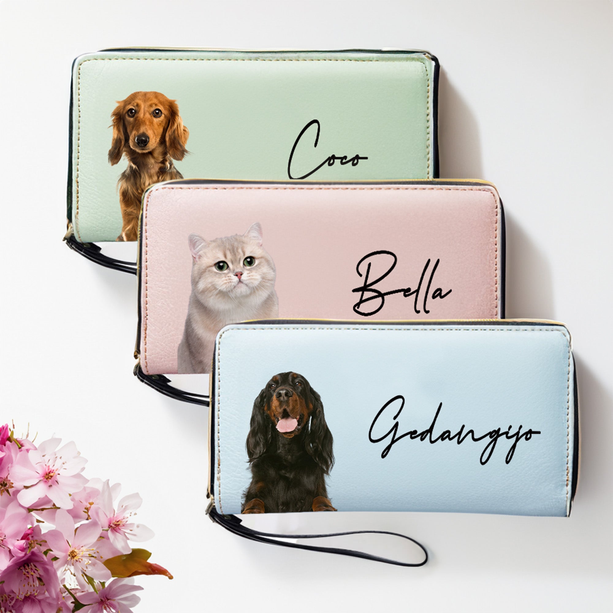 Personalizado 1-3 Mascota Fotos PU Cartera de cuero con nombres Cumpleaños Aniversario Regalo para Mujer Perro Gato Mamá