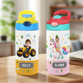Personalizado Car Truck Vehicle Helmet Face Photo Name 12 oz Insulated Water Bottle with Straw and Spill-Proof Lid Birthday Gift for Boys Girls