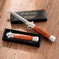Personalizado grabado de madera de acero inoxidable plegable peine de la barba con el nombre de texto y caja de regalo Día del Padre Regalo de boda para los Padres Groommen