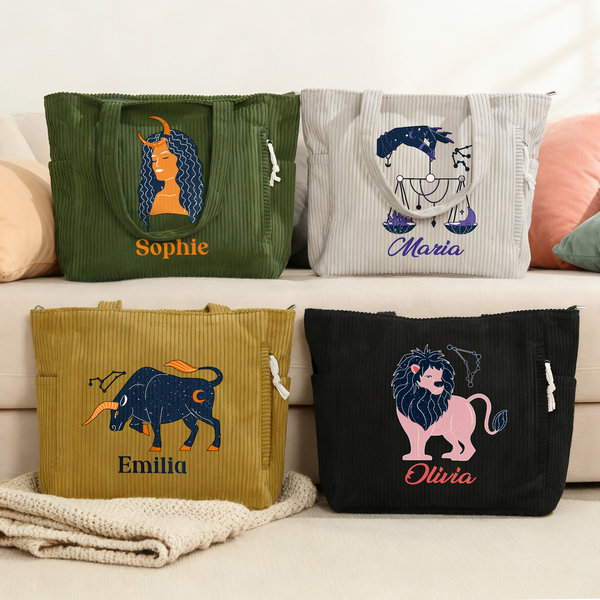 Personalizada Constelación Gran Capacidad Bolsa de pana con nombre Uso diario Regalo de cumpleaños para mujeres Besties