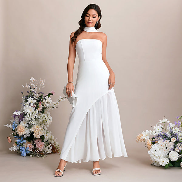 Bridal Wedding Dress White Strapless Long Straight A-line