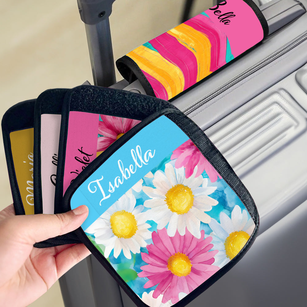Juego de 2 asas de equipaje personalizadas con nombre y diseño de rayas florales en acuarela Artística Regalo de cumpleaños para familiares y amigos