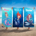 Toalla de playa personalizada con nombre de princesa sirena de fantasía de secado rápido Accesorio de vacaciones de verano Fiesta en la piscina Regalo de vacaciones de verano para niñas