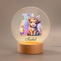 Conejito con Orejas Personalizado Highland Vaca Huevo de Pascua LED Luz de Noche con Nombre y Base de Madera Decoración de Guardería Regalo de Pascua para Niños
