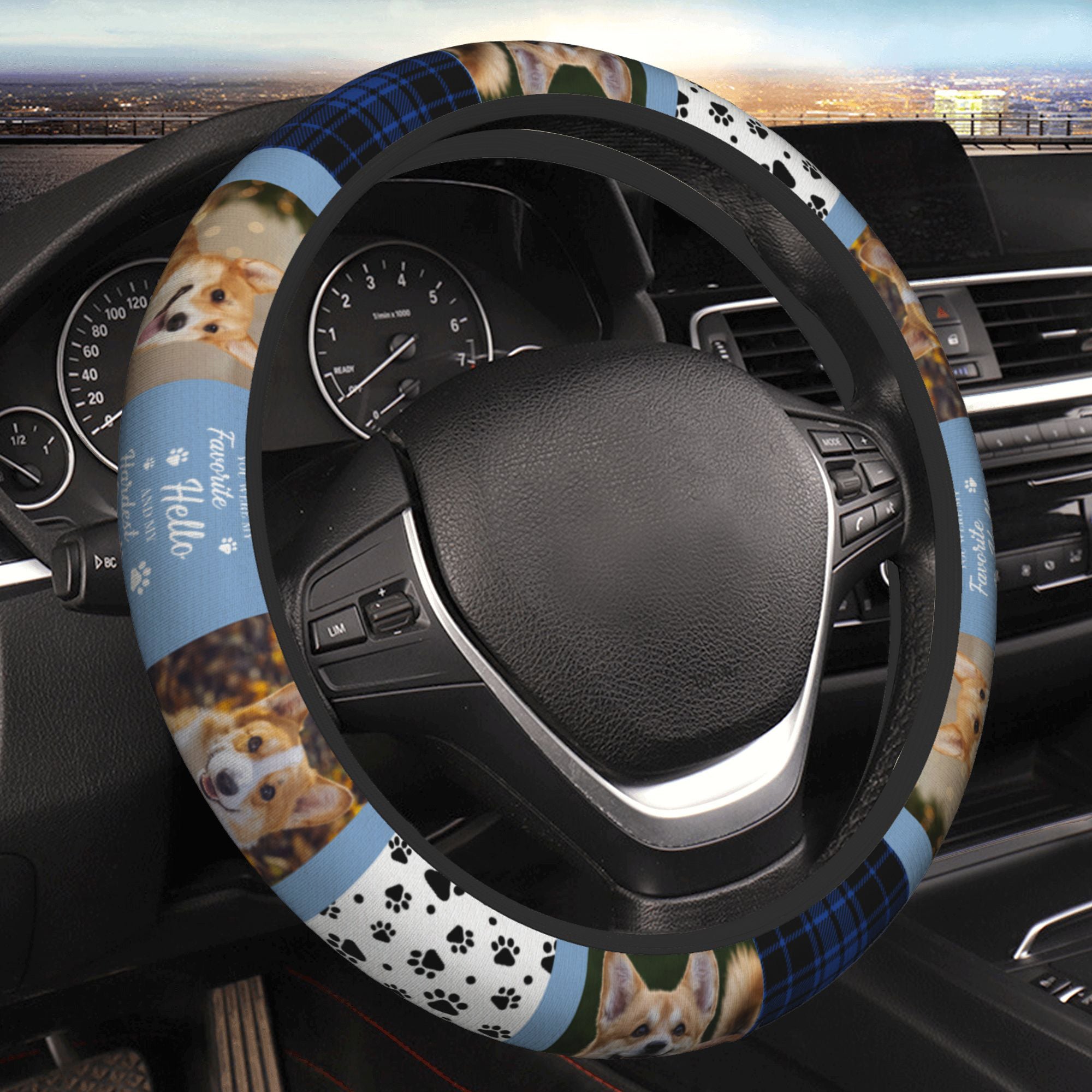 Personalizado 3 Pet Foto Plaid Diseño Coche Volante Cubierta con Nombre Cumpleaños Aniversario Regalo para Amantes de las Mascotas Propietarios de Coche