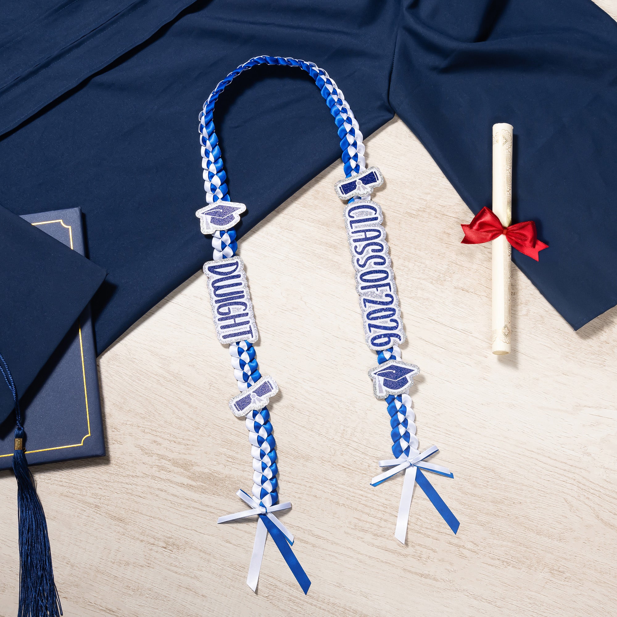 Personalizado Clase de 2026 Multicolor Glitter Graduación Cinta Lei con Nombre Accesorios de Graduación Senior Fiesta de Reconocimiento Regalo para Graduados
