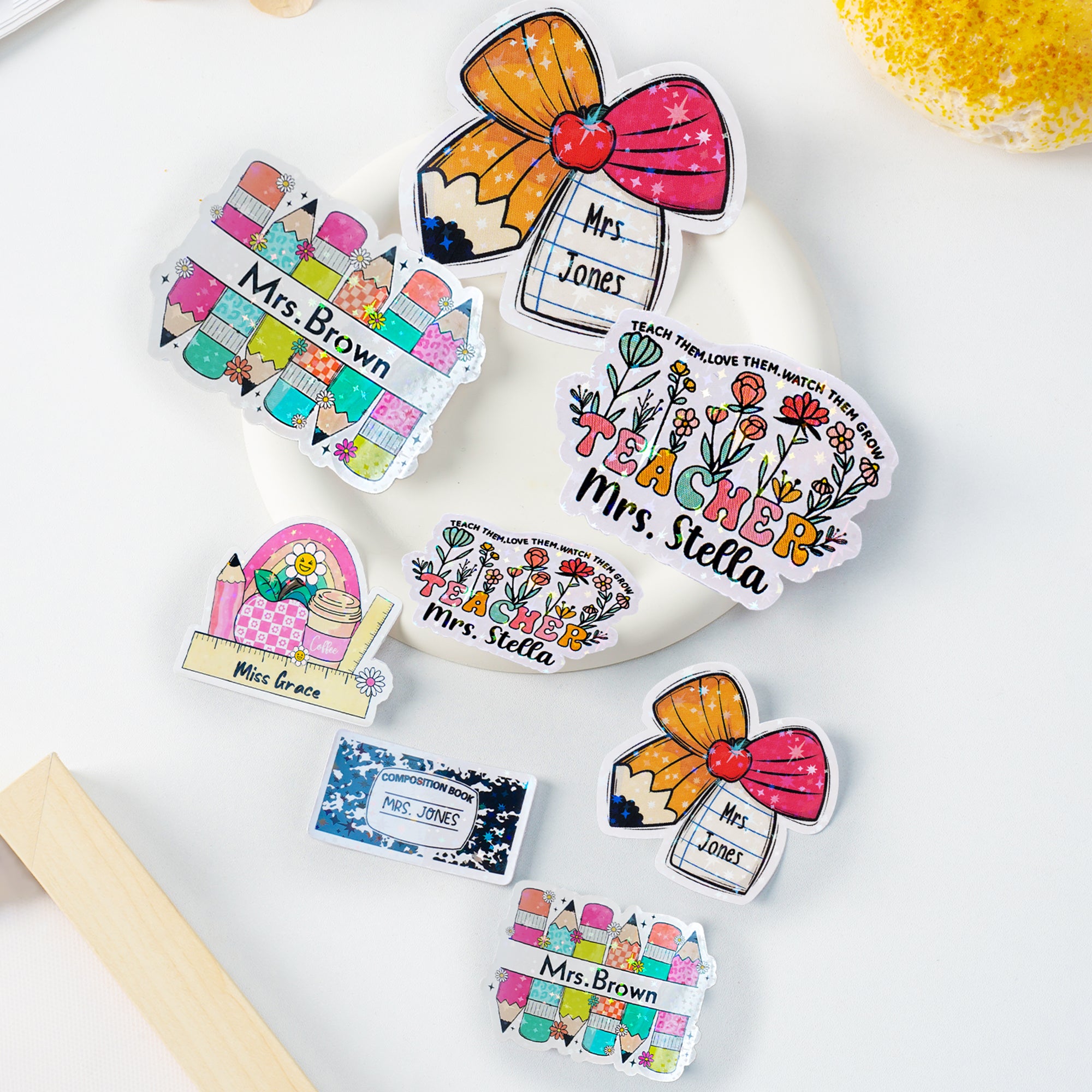 Pegatinas impermeables personalizadas con purpurina para profesores con título y apellido Regalo de agradecimiento por la vuelta al cole para profesores Educadores