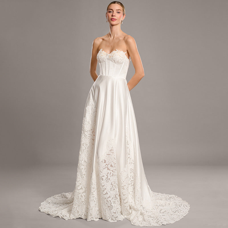 Bridal Wedding Dress Ivory Sleeveless Long Sweetheart A-line