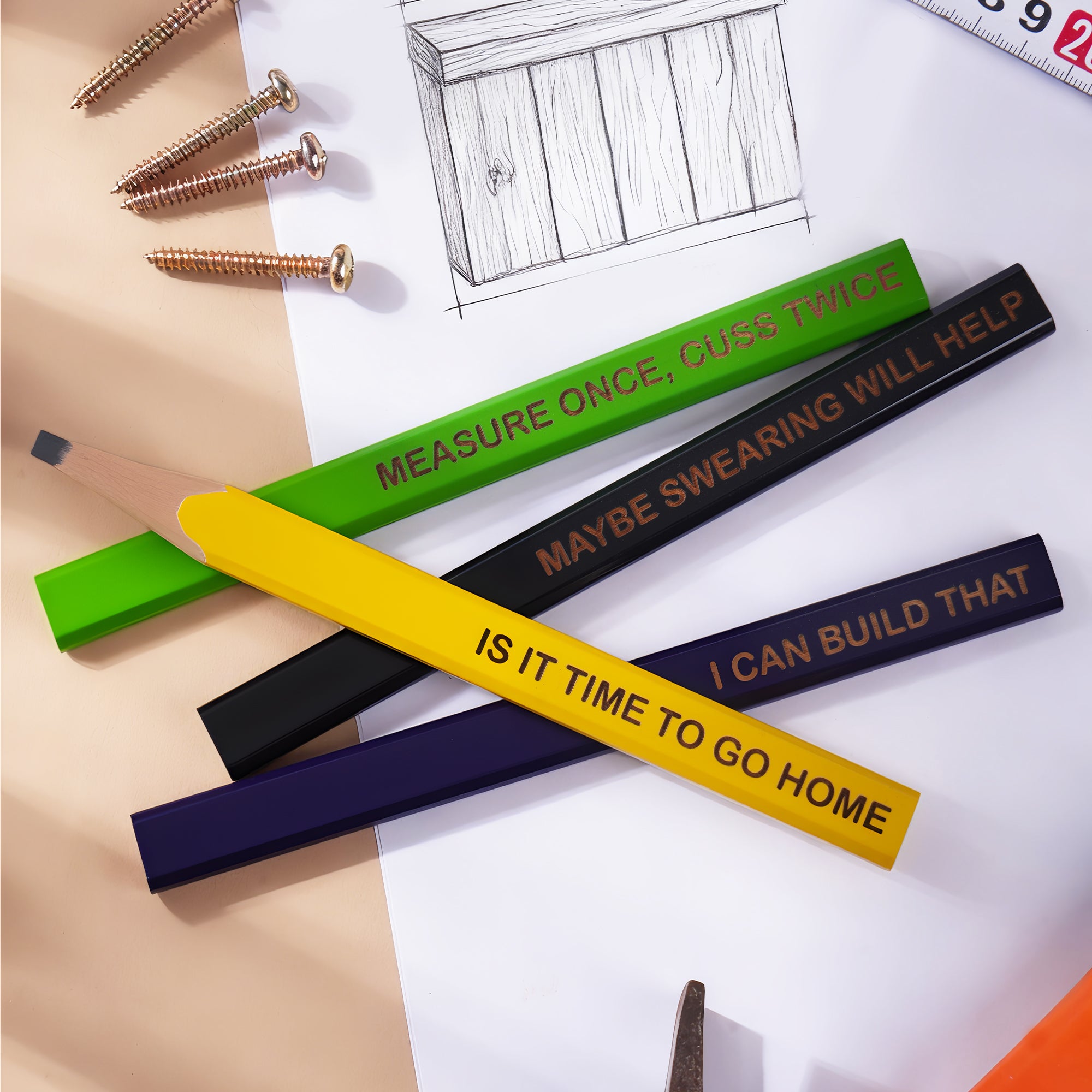 Juego de 2 lápices de carpintero personalizados con texto para el Día del Padre, Navidad y cumpleaños.