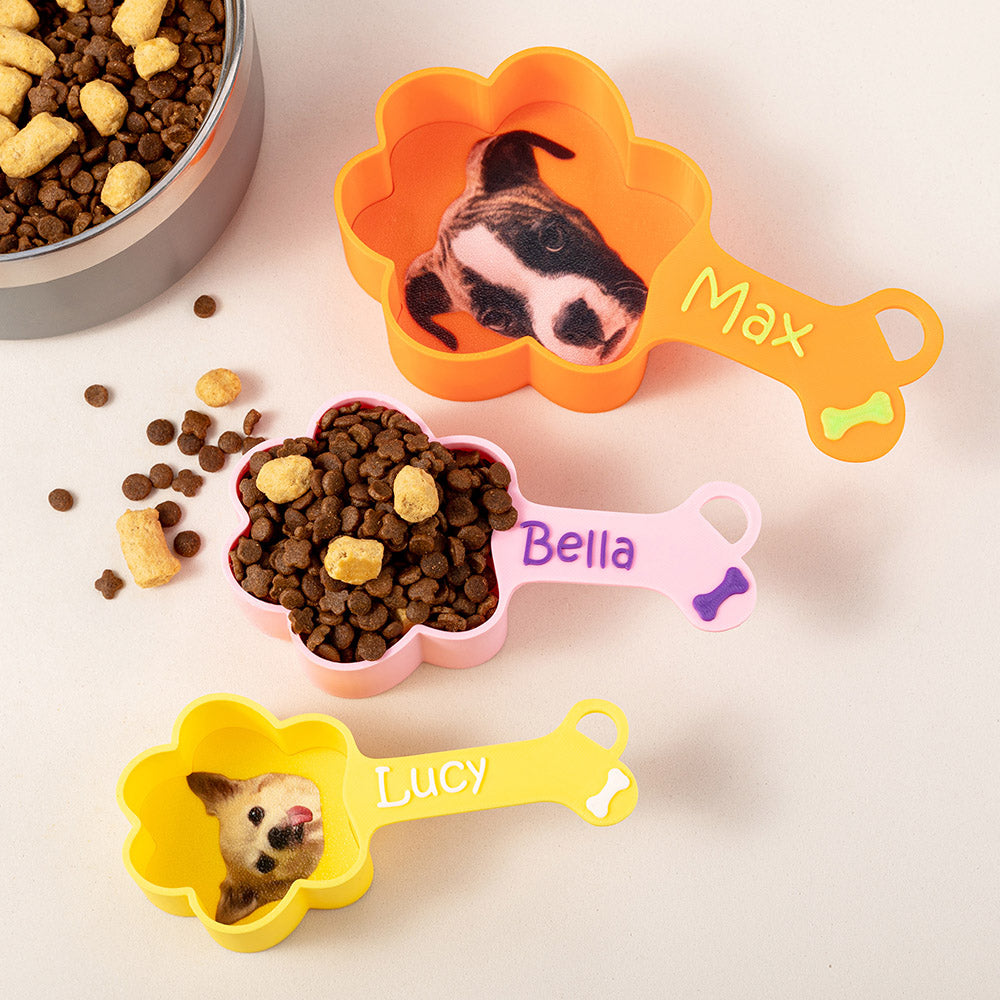 Personalizado Multicolor Pata en forma de perro Foto comida Scoop con nombre Pet Supplies Nuevo perro Pet Party Regalo para el dueño del perro