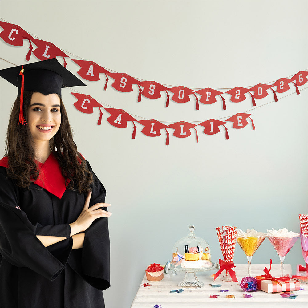Personalizado Multicolor Graduación Cap Banner con Nombre Hogar Pared Decoración Graduación Universitaria Fiesta Decoración Regalo para la Clase de 2026 Graduados