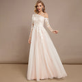 Bridal Wedding Dress Ivory-Nude Long Sleeve Long Asymmetrical A-line