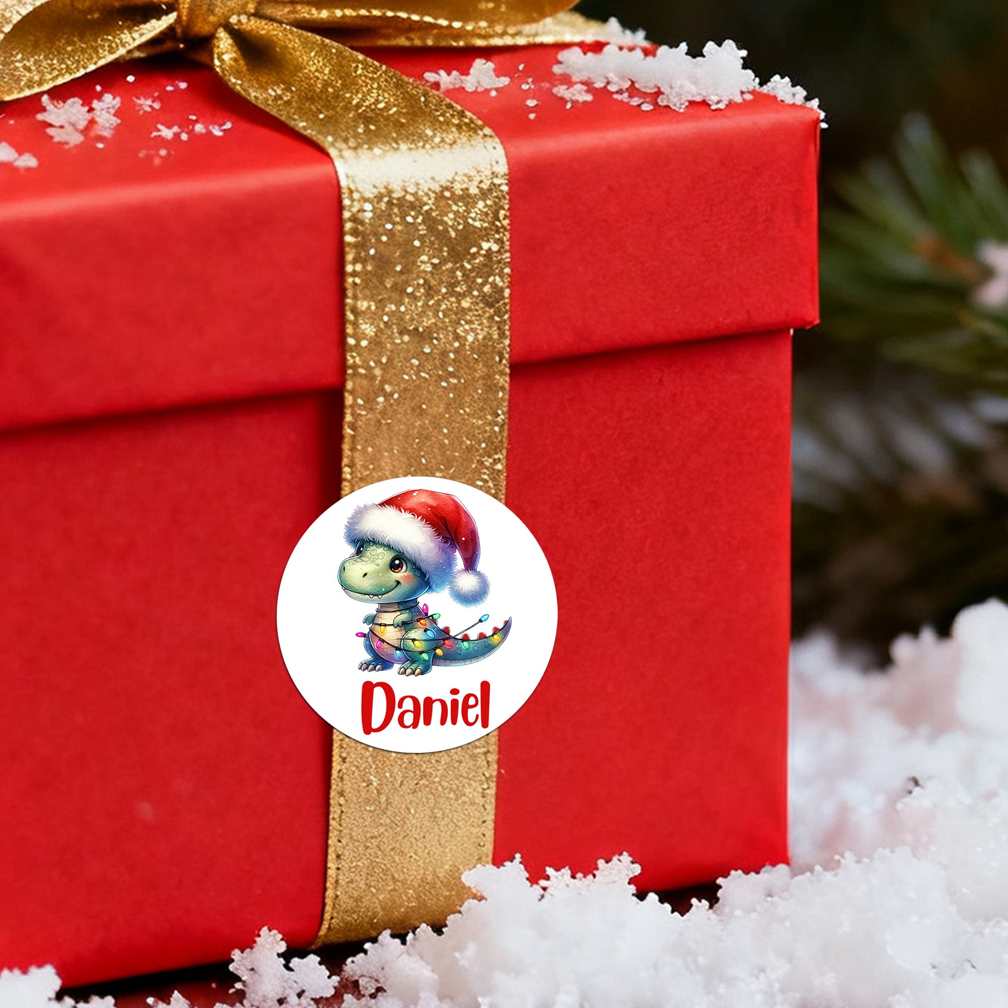 Personalizado lindo dinosaurio de diseño a prueba de agua etiquetas adhesivas con el nombre de regalo decoración de la fiesta de Navidad para niños niñas niños