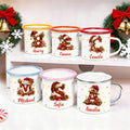 Taza esmaltada multicolor de 12 oz con el nombre de Papá Noel personalizada con diseño de acebo y bastón de caramelo Regalo de Navidad para niños