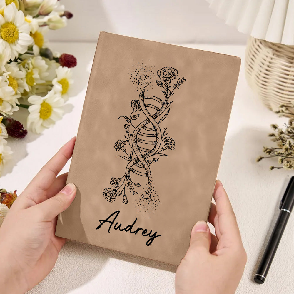 Personalizado ADN Nacimiento Flor PU Cuaderno de cuero con nombre Graduación Cumpleaños Regalo para Mujeres Personal Médico