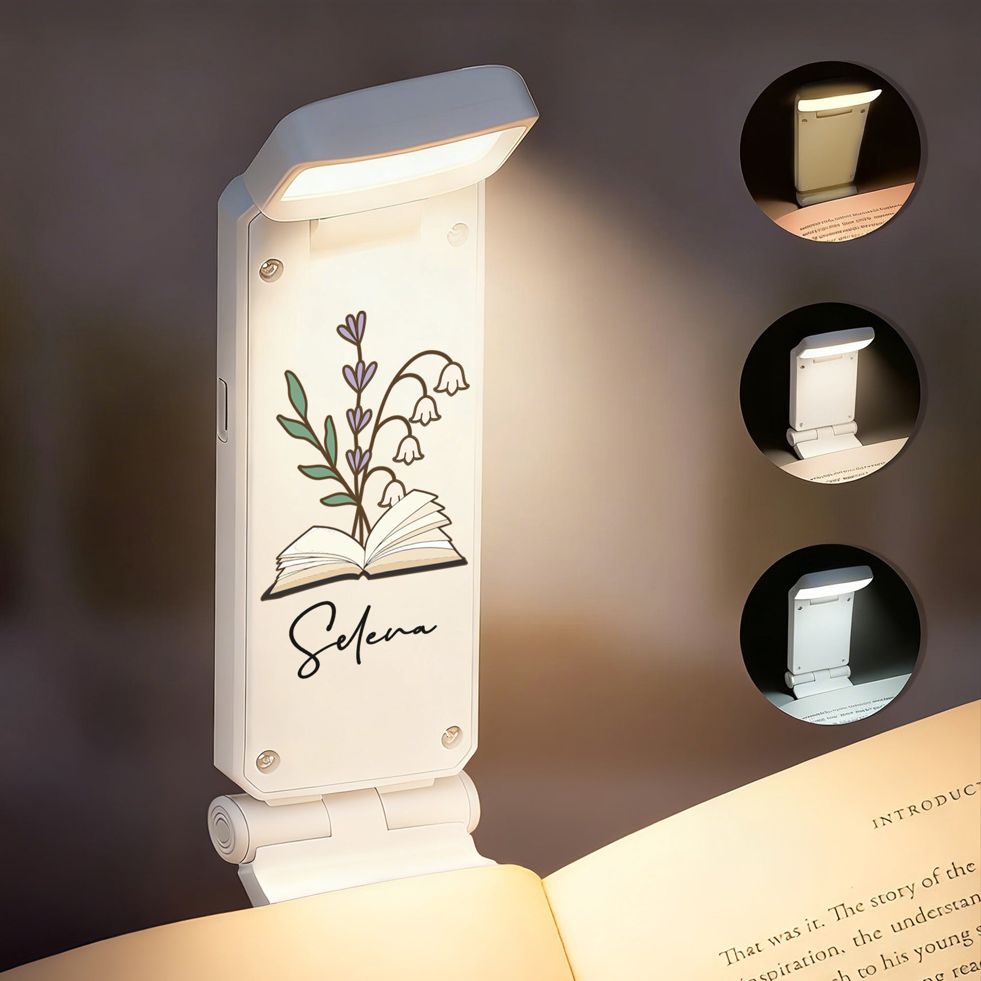 Luz de lectura con clip LED personalizada con flor de nacimiento y nombre regalo de cumpleaños para amantes de los libros