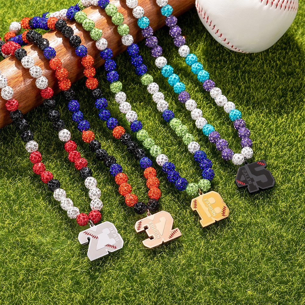 Personalizado magnético de la chispa de diamantes de imitación Disco de Béisbol Deportes Nombre Collar de cuentas Día del Juego Cumpleaños Regalo para los amantes del juego de pelota Jugadores
