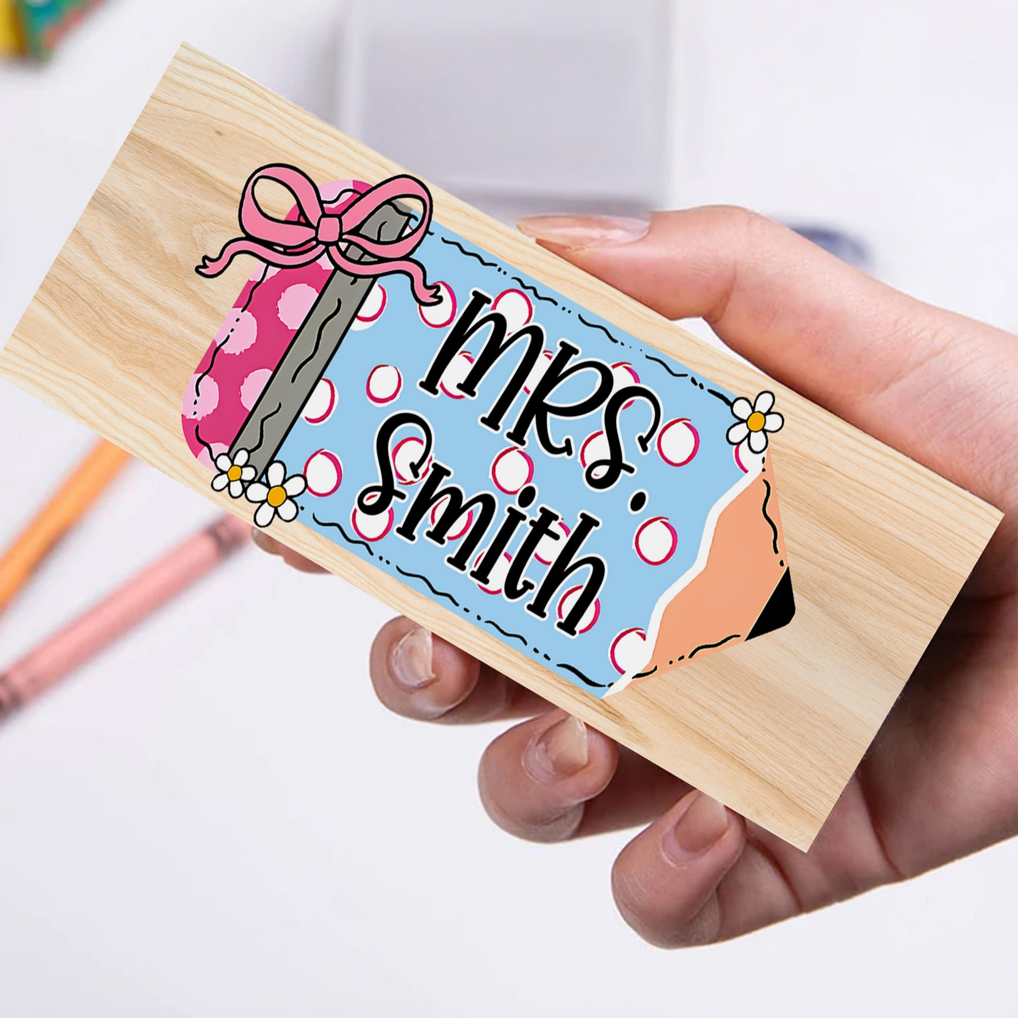 Lápiz personalizado con lazo Borrador de pizarra con título y marcador de pizarra Material escolar Regalo de la temporada de vuelta al cole para profesores Educadores