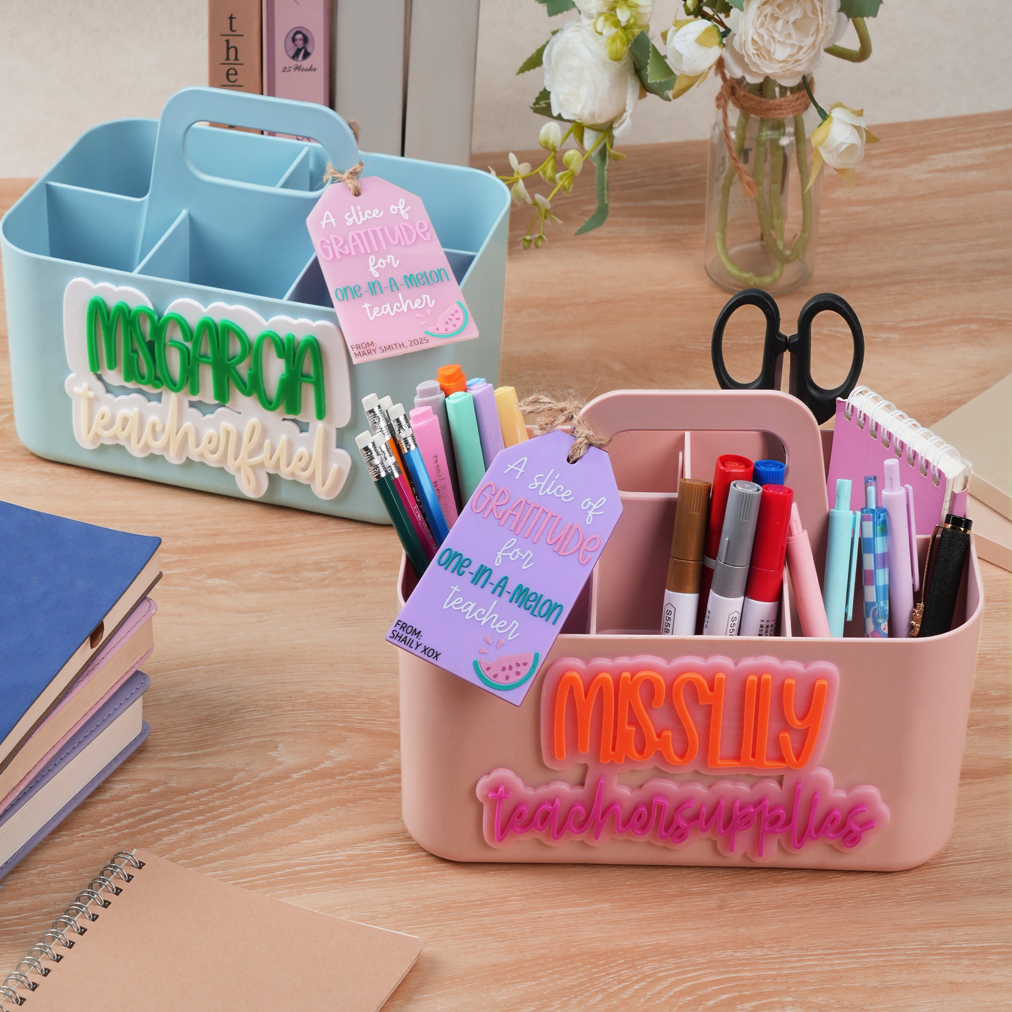 Organizador de Escritorio Personalizado con Nombre y Etiqueta Teacher Fuel Caddy 3D Letter Back to School Appreciation Gift for Teacher