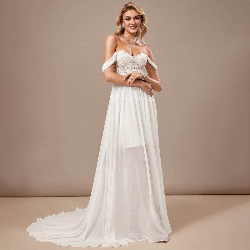 Bridal Wedding Dress Ivory Strapless Long Off the Shoulder A-line